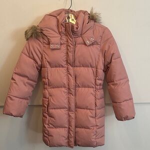 GAP Kids Pink Puffer Jacket with Faux Fur Hood